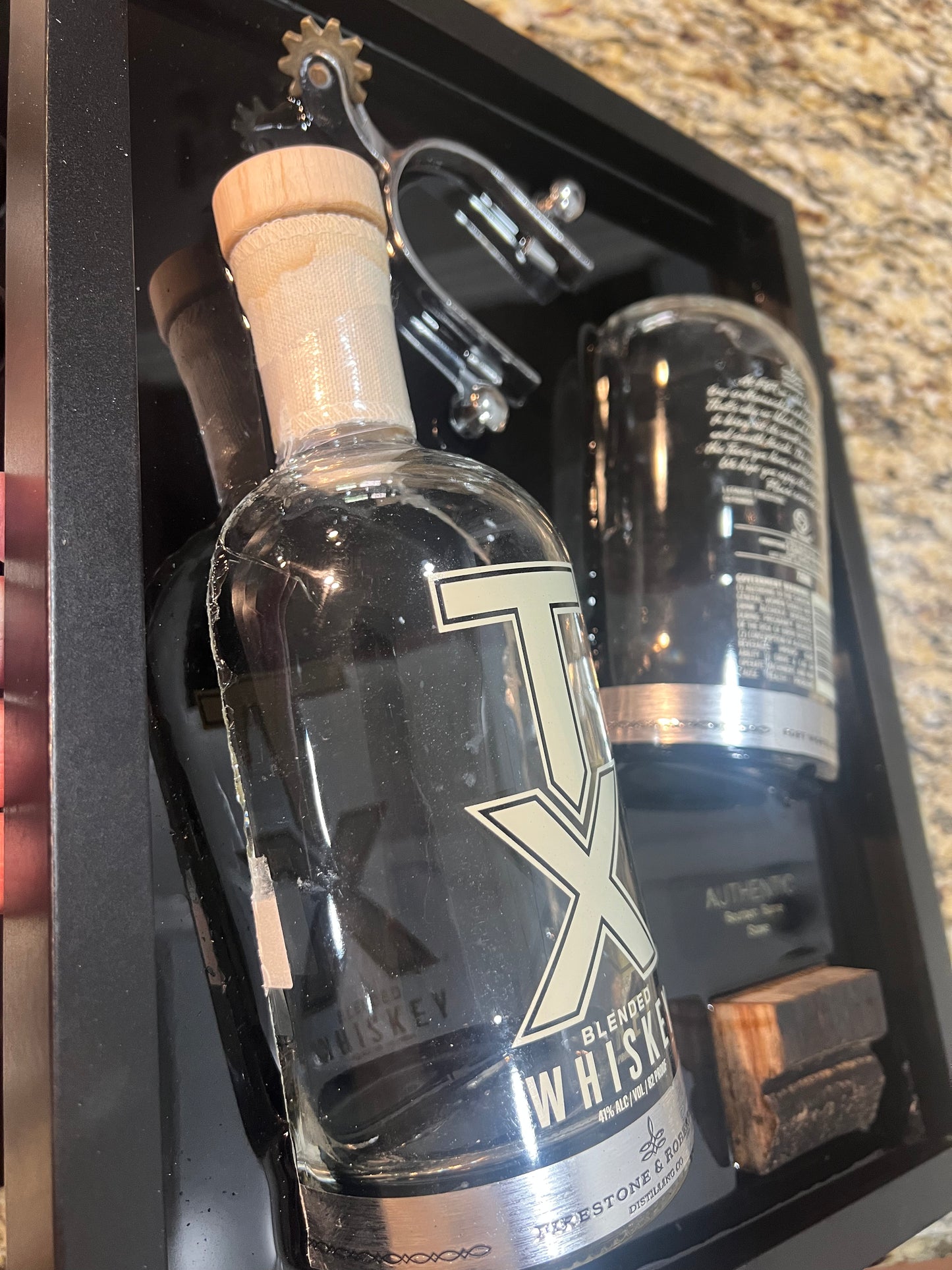 TX Whiskey 12” x 14” Broke Bottle Art Epoxy Shadow Box