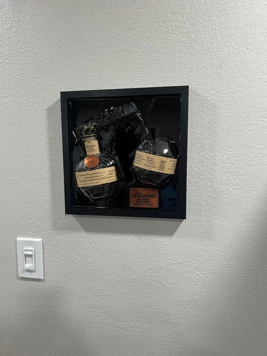 Blanton’s Bourbon “Store Pick” 12” x 12” Broke Bottle Art Epoxy Shadow Box w/Bourbon Barrel Stave