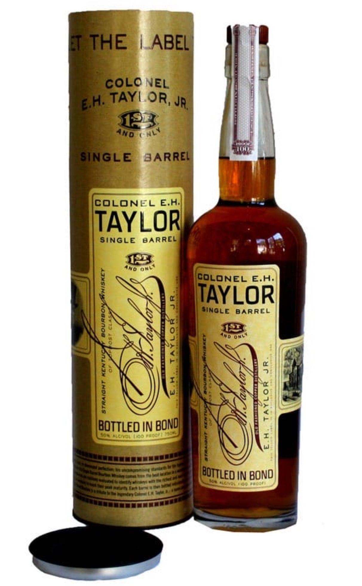 EH Taylor Single Barrel Bottle in Bond Bourbon 12” x 14” Broke Bottle Art Epoxy Shadow Box