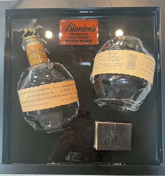 Blanton’s Bourbon 12” x 12” Broke Bottle Art Epoxy Shadow Box w/Bourbon Barrel Stave