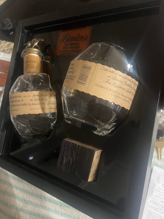 Blanton’s Bourbon 12” x 12” Broke Bottle Art Epoxy Shadow Box w/Bourbon Barrel Stave