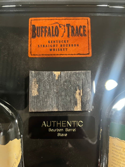Buffalo Trace Bourbon 12” x 12” Broke Bottle Art Epoxy Shadow Box w/Bourbon Barrel Stave