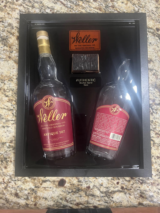 Weller Antique 107 Bourbon 12” x 14” Broke Bottle Art Epoxy Shadow Box w/Bourbon Barrel Stave